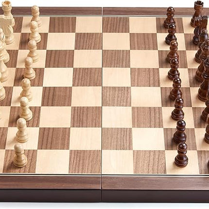 AMEROUS 15'' Magnetic Wooden Chess Set for Adults Kids - with Folding Board, Gift Package, Pieces Storage Slots, Handmade Pieces,Chess Board Game Set for Tournament Professional Beginner
