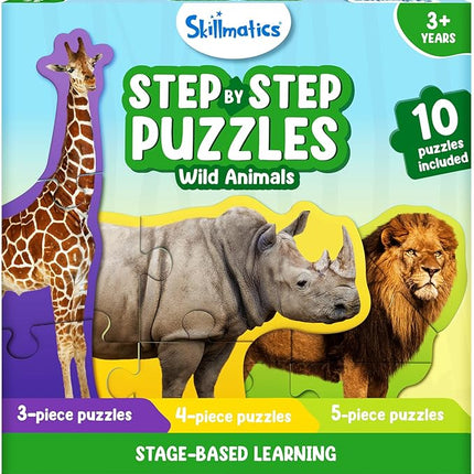 Skillmatics Step by Step Puzzles - 40 Piece Jigsaw & Toddler Puzzle, Montessori Educational Toy for Boys & Girls, Wild Animals, Travel Friendly, Gifts for Kids Ages 3, 4, 5 and Up