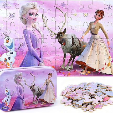LELEMON Pretty Puzzles for Kids Ages 4-6, Snowmen 60 Piece Puzzles for Kids Ages 4-8,Children Jigsaw Puzzles in a Metal Box,Educational Learning Puzzle Toys for Girls and Boys