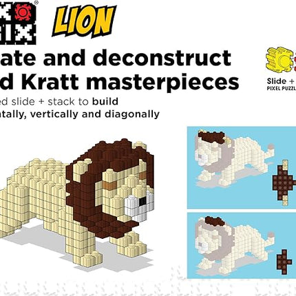 Pix Brix - Wild Kratts Toy Pixel Art Kit - Lion, 498 Pieces - Patented Slide + Stack Pixel Puzzle Building Bricks, Build & Collect Wild Kratts Animals - Stem Toys, Ages 6 Plus