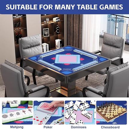 Mahjong Mat, No Creases Mahjong Mat for Table, 31.5x31.5 Inch Anti Slip Noise Reduction Mah jongg Mat, Mahjong Gifts with Carrying Bag, Mahjong Table Mat for Dominoes, Poker, Card, Board Games (Blue)