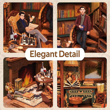 Tonecheer DIY Book Nook Kit for Adults, Wooden 3D Puzzle Bookend Bookshelf Insert Decor, Detective Booknook Miniature House Kit with Dust Cover and Body Motion Sensor LED (Violin Detective Agency)
