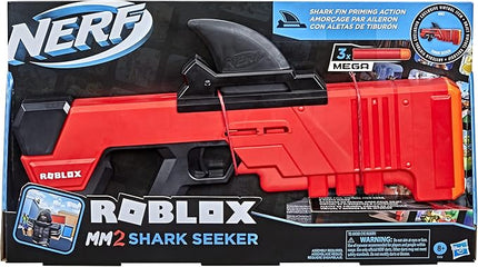 Nerf Roblox MM2: Shark Seeker Dart Blaster, Shark-Fin Priming, 3 Mega Darts, Code to Unlock in-Game Virtual Item