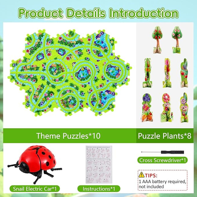 10Pcs Puzzle Racer Kids Car Track Set, Cars Toys for Toddlers, Puzzle Track Car Play Set, Race Tracks for Kids Ages 4-8, Educational Toys for 3 4 5 Year Old Boys (Ladybug)