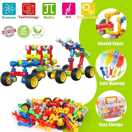 Kids STEM Building Toys for 3 4 5 6 7 8+ Year Old Boy Girl Birthday Gift, 186 Pcs Preschool Classroom Learning Activities Fine Motor Skills Building Blocks Ages 4-8 6-8 8-12 Engineering Creative Game