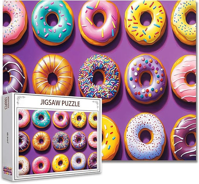 Different Shapes Colors Doughnuts Jigsaw Puzzle 1000 Pieces Puzzles for Adults, Colorful Playful Donut Jigsaw Puzzles for Challenging Family Activity Games DIY Puzzle for Home Decor - 20 x 27 Inches