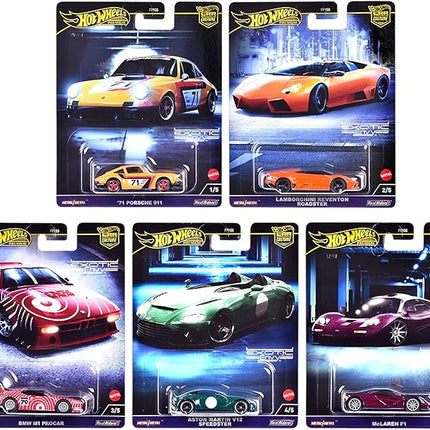 Hot Wheels Car Culture 2024 Exotic Envy Complete 5‑Pack | ‘71 Porsche 911, Lamborghini Reventón, BMW M1 Procar, Aston Martin V12 Speedster & McLaren F1 | (FPY86-959G) Die-Cast Vehicles – Ages 3+