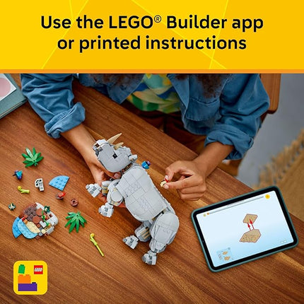 LEGO Creator 3 in 1 Wild Animals: Majestic Rhino with Birds Building Toys for Kids - Safari Pretend Play Toys for Girls & Boys, Ages 9+ - Gift for Christmas - 31171