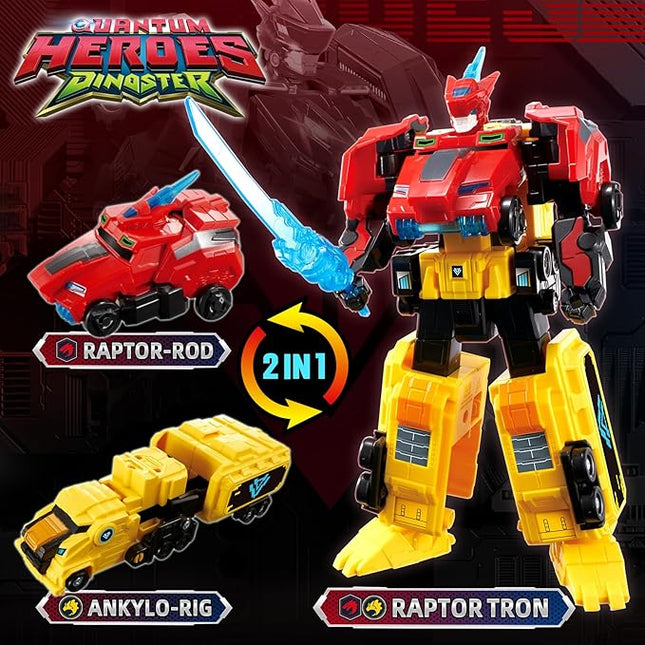 Transforming Toys, 2-in-1 Transforming Robot Raptor Tron, 7.48-inch Action Figure Children's Robot Toy, Cool Transforming Toys for Boys and Girls Age 5+, Red and Yellow