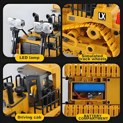 1:20 Scale RC Construction Vehicles - 2.4GHz Remote Control Tractor Toy with LED Lights, Liftable Alloy Bucket & Realistic Sound Effects, Suitable for Children Aged 6 7 8 9 10-12 as Gifts