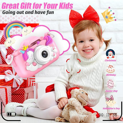 Upgrade Unicorn Kids Camera, Christmas Birthday Gifts for Girls Boys Age 3-12, 1080P HD Selfie Digital Video Camera for Toddlers, Cute Portable Little Girls Boys Gifts Toys for 3 4 5 6 7 8 9 Years Old