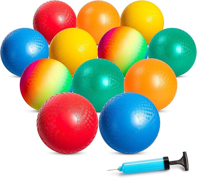 EVERICH Playground Balls Kickball, 6 or 12 Pack 8.5" Dodgeballs Bouncy Kick Balls for Kids Adults Outdoor Indoor, 4 Square Ball School Yard Games for Boys Girls 3-5 5-8 8-12 with Pump