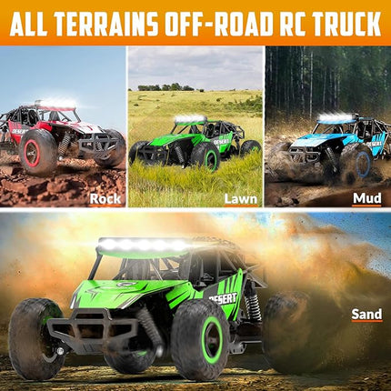 RACENT Remote Control Cars for Boys - 1:16 20kph RC Truck Off-Road Monster Truck Toy for Kids & Adults with 2 Rechargeable Batteries (Green)