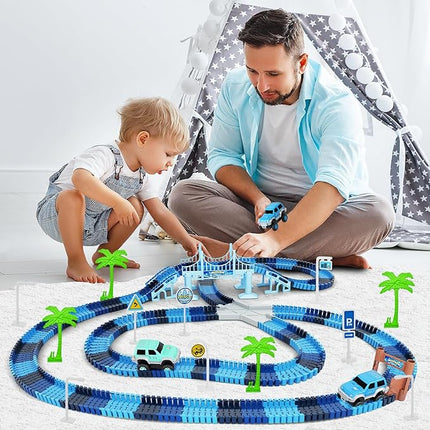Track Car Toys, 269 PCS Racing Tracks Toy, Create A Frozen World Race Road, Flexible Tracks Playset & 2 PCS Cool Race Cars, Toddler Toys Birthday Gifts for Age 3 4 5 6 Year Old Boys Girls
