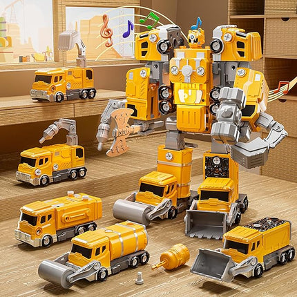 Toys for Ages 5-7, 5-in-1 Take Apart Construction Vehicle Trucks Transform to Robot, 5 6 7 8 Year Old Boy Christmas Birthday Gift Ideas, Robot Toys for Kids 4-8