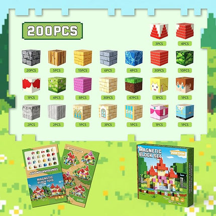 DUDEZOOM 200PCS Magnetic Blocks Kid Building Toys for 3+ Years Old Girls, Upgraded STEM Sensory Gifts for Princess, Kids Magnets Game for Toddler
