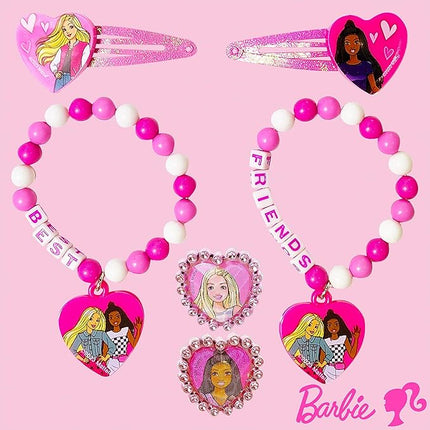 LUV HER Barbie Accessories for Girls 6 Piece Toy Jewelry Box Set with 2 Rings, 2 Bead Bracelets, and Snap Hair Clips Ages 3+