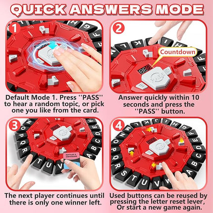 Word Game Family Board Game with Digital Display Timer and 2 Categories Modes Fun Fast-Paced 24-Letter Game for Learning Party Interactive (Red)