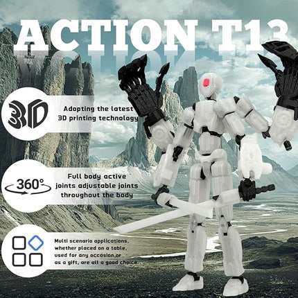 T13 Action Figure Assembly Completed, T13 Multi-Jointed Movable Robot Action Figure Set,Collectors Desktop Decorations for Game Lovers Toys (White Luminous Blue, 8IN)