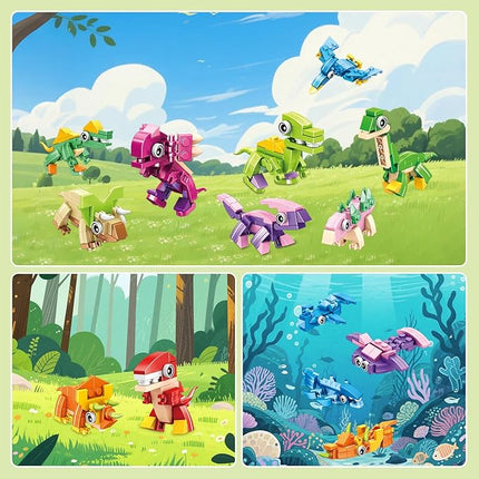 24 Pack Mini 3-in-1 Dinosaur Building Set, Kid's Classroom Gifts Build Block Toy Stocking Stuffers, Classroom Prizes Goodie Bags Fillers, Party Favors Boxes for Boys Girls 6 8 10 12