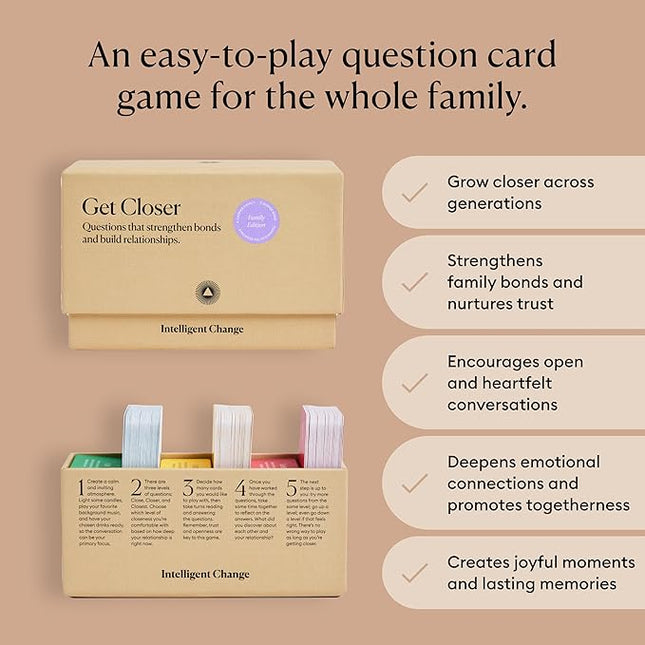 Intelligent Change Get Closer: Family Bonding Question Card Game, Conversation Starters with Fun Questions & Activities, Fun Talking Card Game for Families, Icebreaker Card Deck, 100 Question Cards