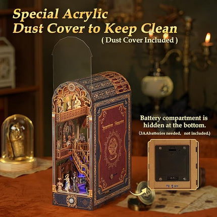 Tonecheer DIY Book Nook Kit for Adults, 3D Wooden Puzzle Bookend Miniature House Kit, Booknook Bookshelf Insert Decor with Dust Cover and LED Lights Gifts (Spacetime Museum)