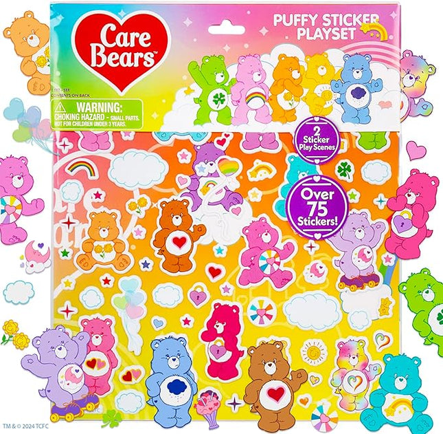 Care Bears Puffy Sticker Playset - Over 75 Reusable Stickers & 2 Play Scenes, Fun Activities, Travel Toys for Kids Ages 4-8