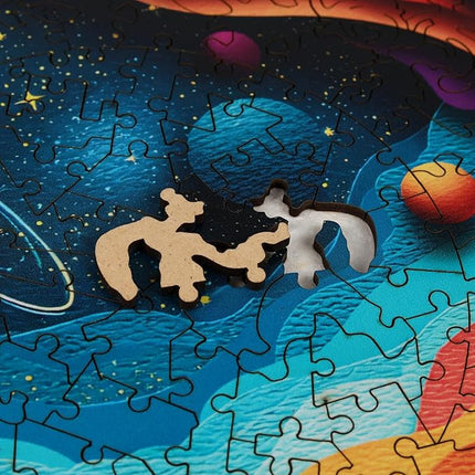 Space Wooden Puzzles 200 Pieces - Unique Solar System Jigsaw Puzzle with Irregular Wood Pieces, Fun Family Game for Adults and Kids, Educational Galaxy Gift, 11.2x11.2 in