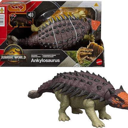 Mattel Jurassic World Rebirth Wild Roar Dinosaur Toy, Posable Ankylosaurus Figure, Tail Controlled Head Butt & Multi Attack & Sound, Digital Play