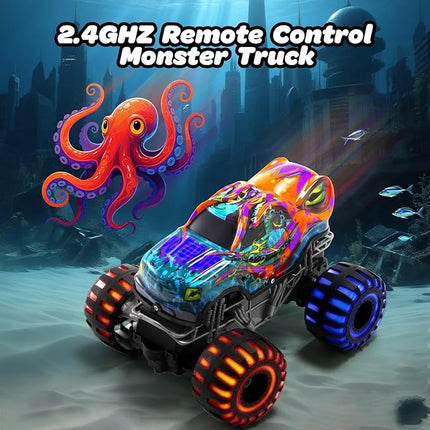 Remote Control Monster Truck, RC Truck with LED Lights, 2.4GHz All Terrain Monster Trucks Toys, Remote Control Car for Boys 4-12 for Kids Christmas Birthday Gifts