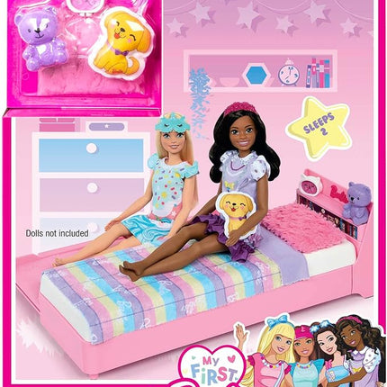 Barbie My First Barbie Doll House Furniture, Bedtime Playset with Trundle Bed, Plush Puppy & Accessories, Toys for Little Kids, 13.5-inch Scale