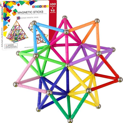 Magnetic Building Blocks, [ 132 Pieces ] Lengthen Building Sticks Set, Magnet Stem Toys Set Non-Toxic Building 3D Puzzle Boys Toys for Kids and Adult