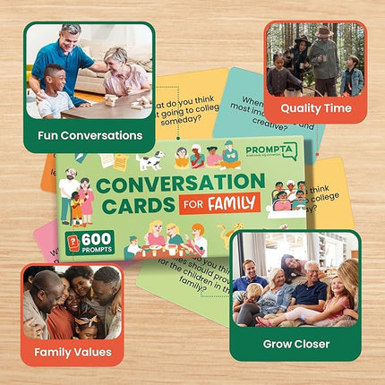 600 Conversation Cards for Families – Fun Family Game for Kids and Adults During Game Night, Family Dinner, or Road Trips – Five Get to Know You Question Categories on 2.5" x 1.75" Cards