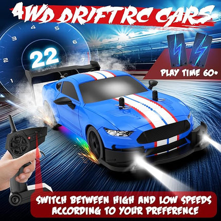 RC Drift Car 1:20 Scale Remote Control Cars 2.4GHz 4WD High Speed RTR Racing Vehicle with LED Lights 2 Rechargeable Batteries and Drifting Tires Racing Sport Toy Car for Adults Kids Boys Girls
