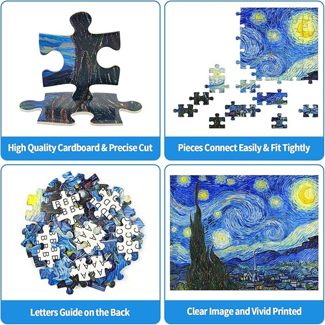 100 Piece Puzzles for Kids Starry Night 100 Piece Puzzle Famous Oil Painting Puzzles for Adults 100 Pieces Classic Art Puzzles by Vincent Van Gogh Puzzle for Kids Ages 6-10 Senior Gift