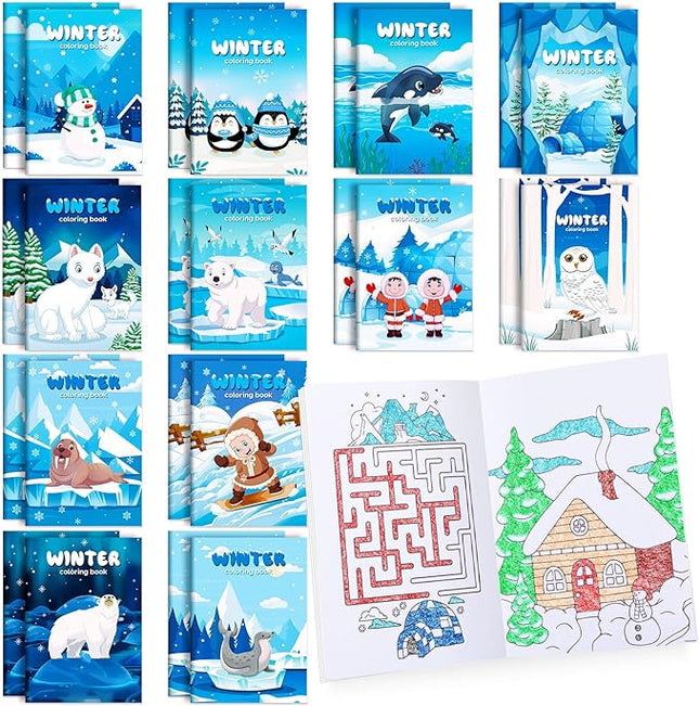 BenLouis 24 Pcs Winter Mini Coloring Books Kids Polar Animals Penguin Party Favors Small Activity Books Bulk for Kids Winter Holiday Theme Birthday Goodie Bags Stuffers Return Gifts Classroom Travel