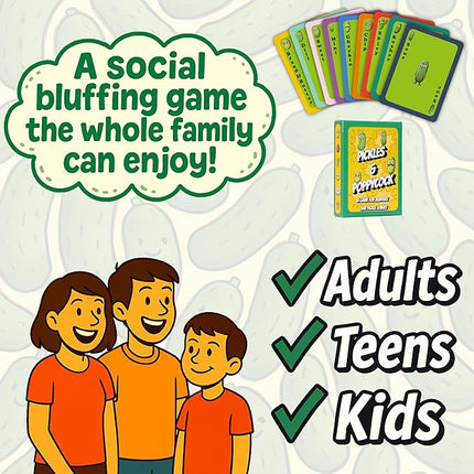 Pickles & Poppycock - A Game for Bluffers and Pickle Lovers - Pickle Gifts - Gifts for Pickle Lovers - Card Games for Adults and Kids - Social Bluffing Game for 2-8 Players and Ages 8+