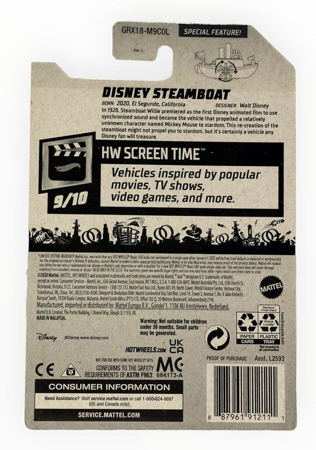 Hot Wheels Disney Steamboat, [White/Black] 193/250 Screen Time 9/10