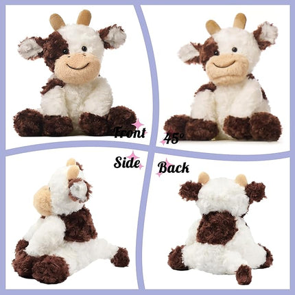 Hopearl Adorable Plush Cow Toy Floppy Dairy Cattle Soft Stuffed Animal Cute Birthday Gifts for Boys Girls Kids Toddlers, Brown, 9''