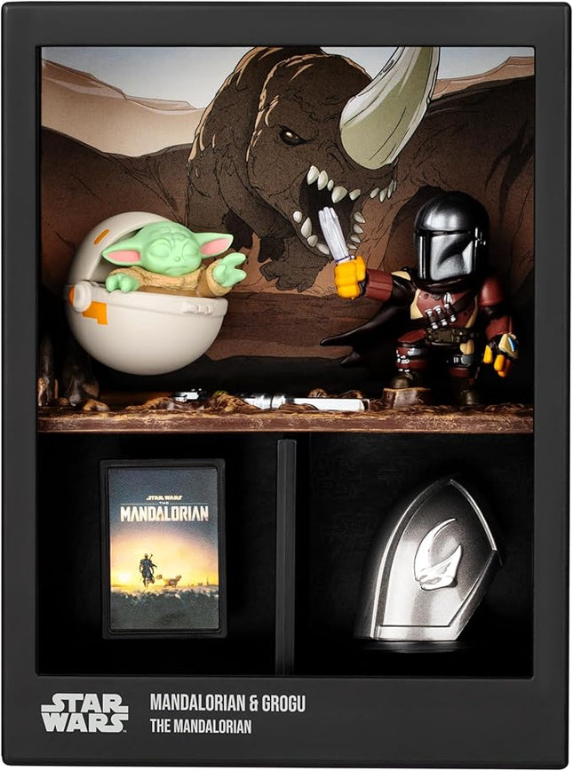 Fandrop SW03-Star Wars: The Mandalorian - The Mandalorian & Grogu, Combines an Epic Diorama, Artifacts & Scene Marker Creating A Display to Enhance Any Star Wars Collection, 4 to Collect