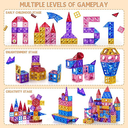 97 Pcs Magnetic Tiles for Kids Ages 4-8,Building Toys Magnetic Blocks for Kids Ages 4-8,Toddlers Educational Magnet Construction Set Magnets Tile,for 3 4 5 6 7 8 Kid Christmas Birthday Gifts