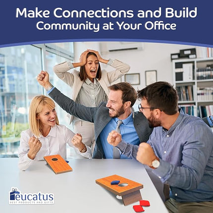 Super Fun, Portable Mini Desktop Cornhole Set of 2. Coated Wood Boards with 4 Red 4 Blue Bags. Gift for Students, Office Employees or Work from Home. Simple Easy Tabletop Game for Groups or Solo!