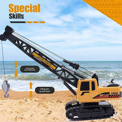 Remote Control Crane Toy, 1:14 Scale RC Construction Vehicle with Metal Hook & 2 Batteries Included - Realistic Engineering Toy Truck, for Boys Girls 3 4 5 6 7 8 Years Old
