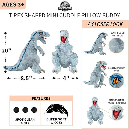 Franco Kids Bedding Super Soft Plush Mini Cuddle Pillow Buddy, One Size, Jurassic World Blue T-Rex