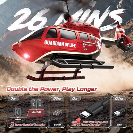 DEERC Remote Control Helicopter, Military Rescue RC Helicopter Toy with LED Lights, 2 Batteries, Altitude Hold & 2.4GHz Stable Control, Realistic Rescue Design, Ideal Gift for Kids and Adults