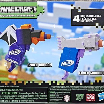 Nerf MicroShots Minecraft Ender Dragon and Elder Guardian Mini Blaster 2-Pack, 4 Elite Darts, Pull to Prime Handle (Amazon Exclusive)