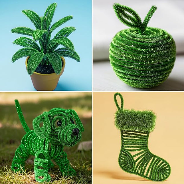 Caydo 200 Pieces Glitter Green Pipe Cleaners,Thick Fluffy Chenille Stems, Pipe Cleaner Crafts for Arts & Crafts, Perfect for Making Animals, Flowers, and St. Patrick's Day Decorations