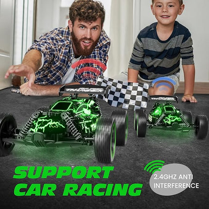 Tecnock RC Cars for Kids, 1:18 Scale 2WD RC Car with LED Lights, 2.4GHz Remote Control Car with USB-C Easy Charging & 50 Mins Playtime, Toys Gifts for Boys & Girls Ages 8-12