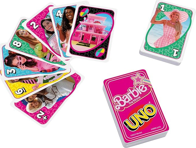 Mattel Games UNO Barbie The Movie Card Game for Kids & Adults Featuring Characters Graphics & Special Rule, 2 to 10 Players