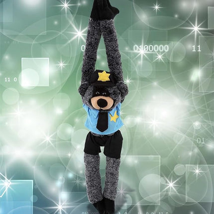 DolliBu Black Bear with Long Arms Police Officer Plush Toy - Soft Black Bear Cop Stuffed Animal Dress Up with Cute Cop Uniform and Cap Outfit - Gift with Personalization - 21 Inches